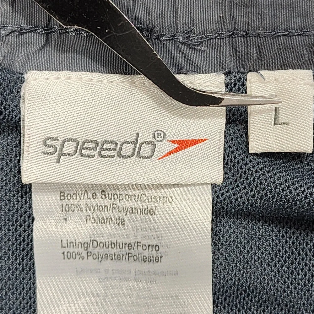 Speedo Swim Trunks Mens L Gray Yellow Colorblock Lined Quick Dry Beach Summer
